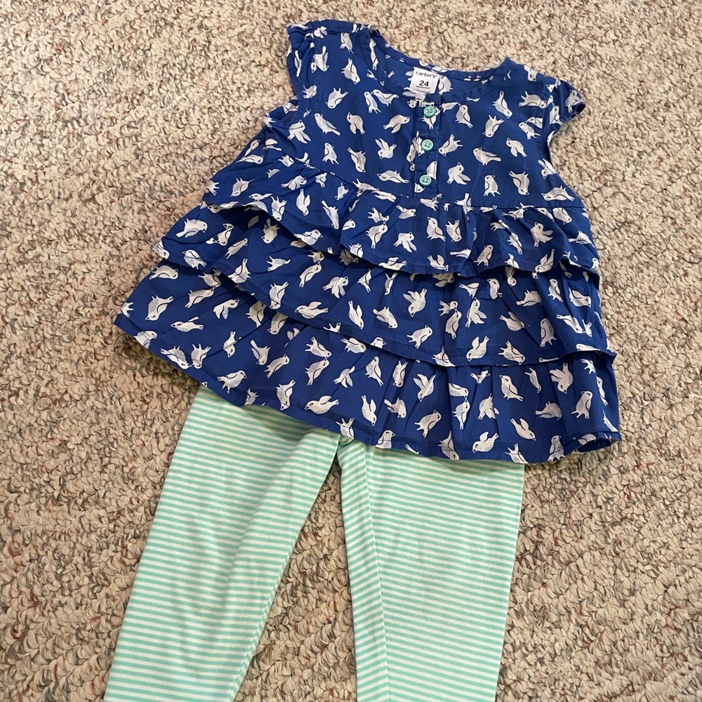 Carter’s 2-piece set-Cap sleeved, tiered top with striped leggings-Size 24 mo